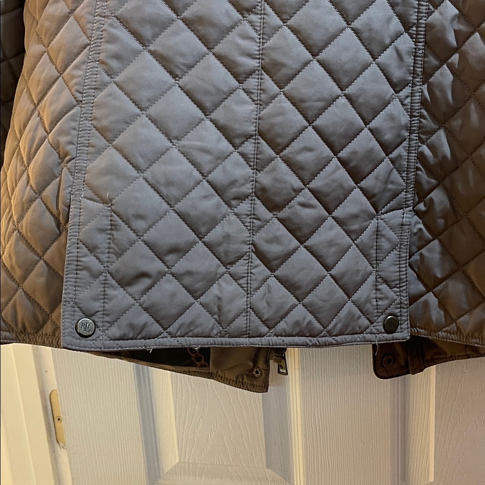 Lauren Ralph Lauren Faux-Leather-Trim Quilted Brown/Tan Jacket - Picture 3 of 15